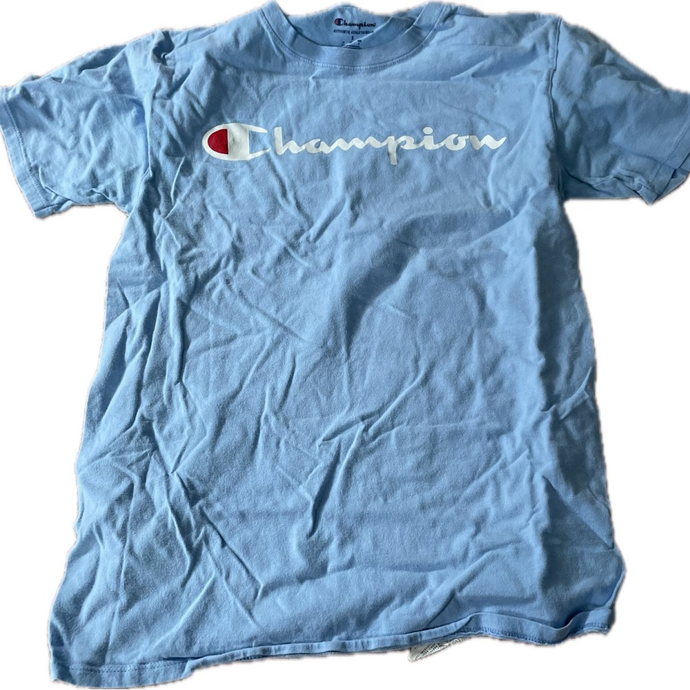 champion tee baby blue size small